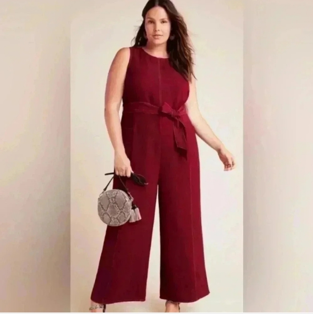 Greylin Colleen Red Sleeveless Jumpsuit w/ Wide-Legs From Anthropologie